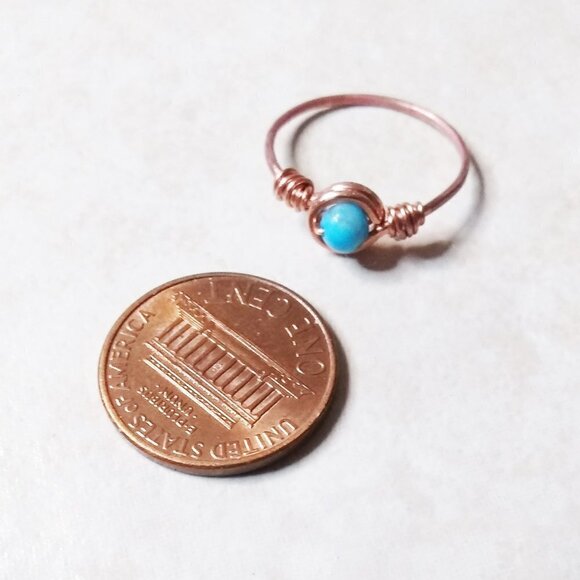 Trending! Sexy! Slim! Dainty! Turquoise Gemstone Ring + Durable Copper! Sz 7 - Picture 2 of 9